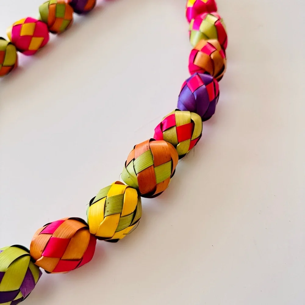 19” Colorful Woven Palm Leaf Mexican Garland for Fiesta Party Decor or Necklace